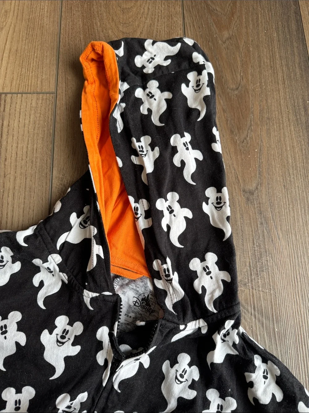 *Adult Disney Mickey Mouse Ghost-Print Hooded One-Piece Pajamas - Picture 3 of 6